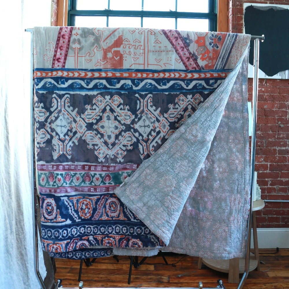 ANTHROPOLOGIE quilt used queen reversible BOHO